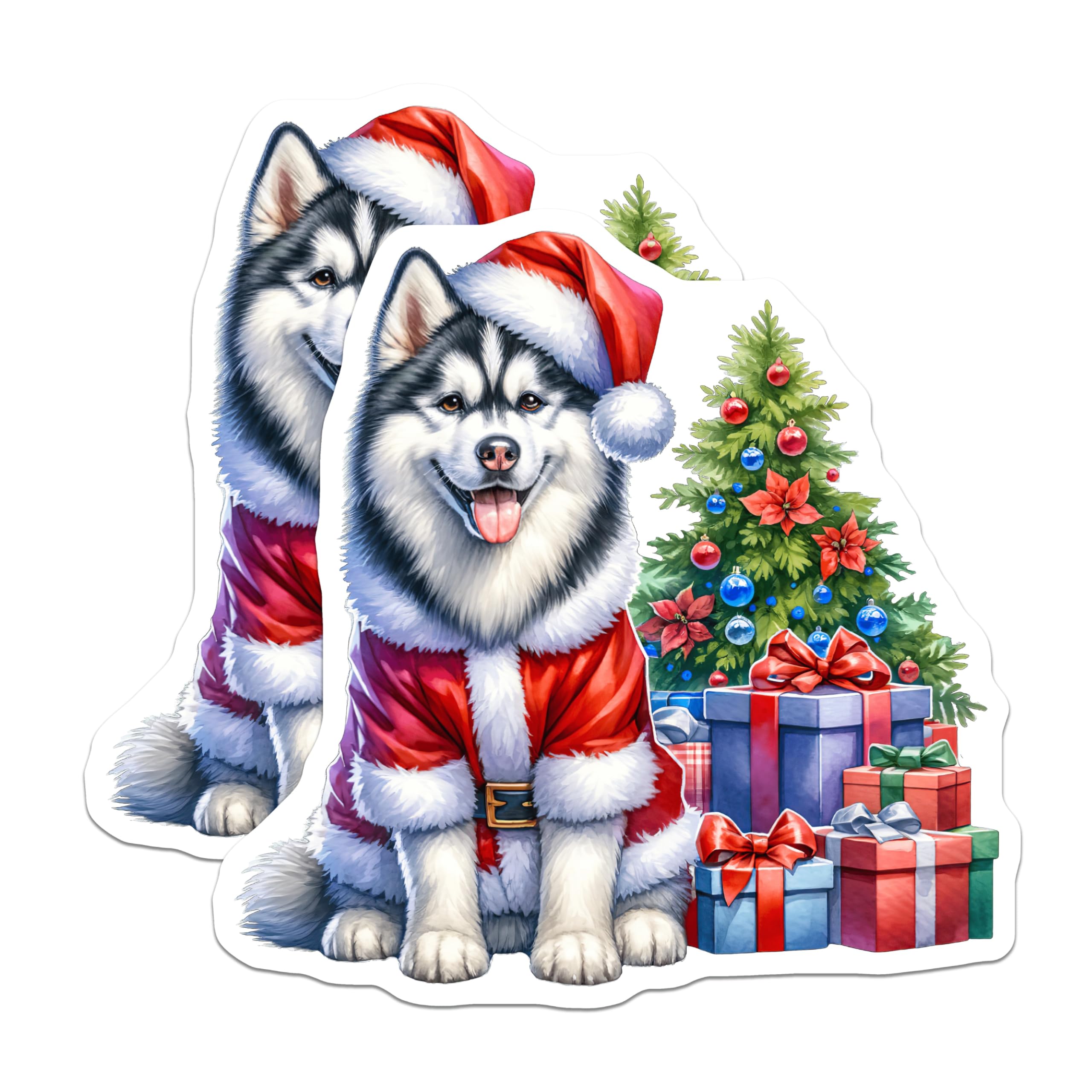 (2 Pack) Husky Christmas Magnets - Santa Dog Holiday Decor - Pet Lover Fridge Magnets - 5 Inches On Longest Side - Thick Durable Magnet - Made in USA - MAG28713
