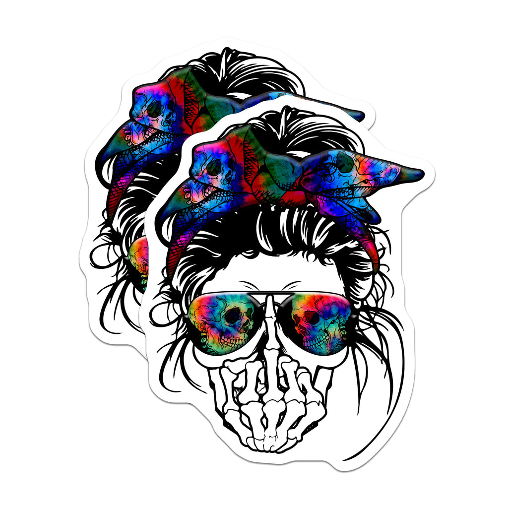 (2 Pack) Messy Bun Skull Magnets - Tie Dye Skull Design - Alternative Aesthetic Decor - Boho Grunge Kitchen Art - 5 Inches On Longest Side - Thick Durable Magnet - Made in USA - MAG36633