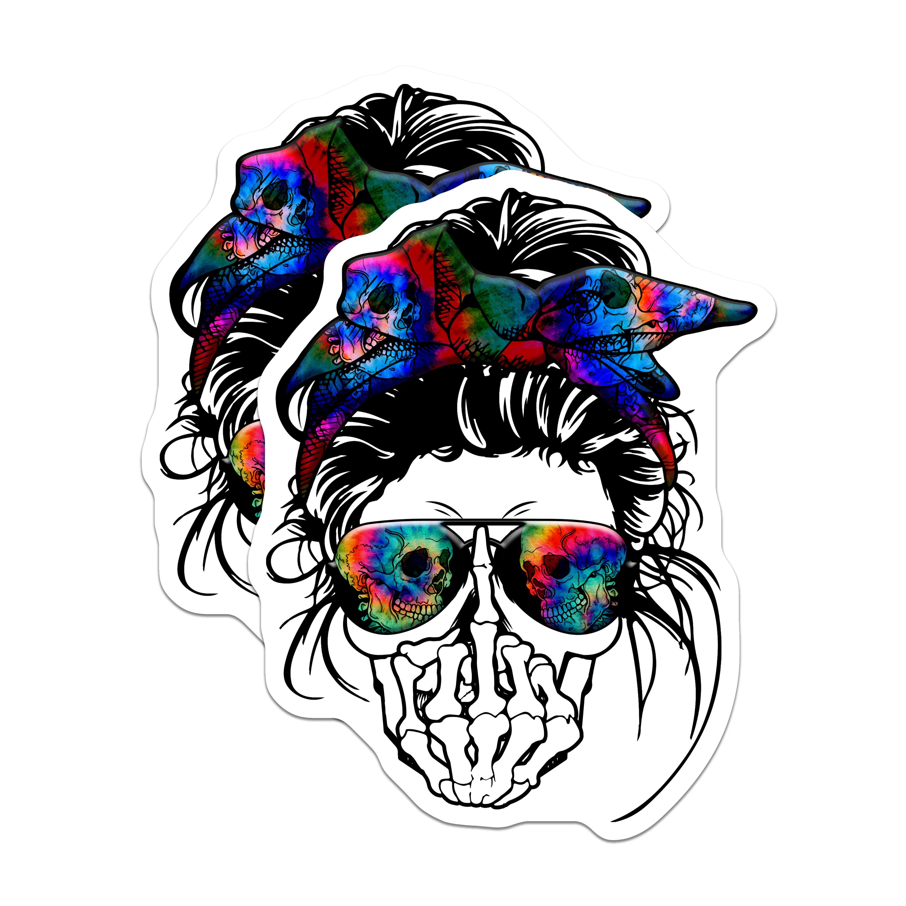(2 Pack) Messy Bun Skull Magnets - Tie Dye Skull Design - Alternative Aesthetic Decor - Boho Grunge Kitchen Art - 5 Inches On Longest Side - Thick Durable Magnet - Made in USA - MAG36633