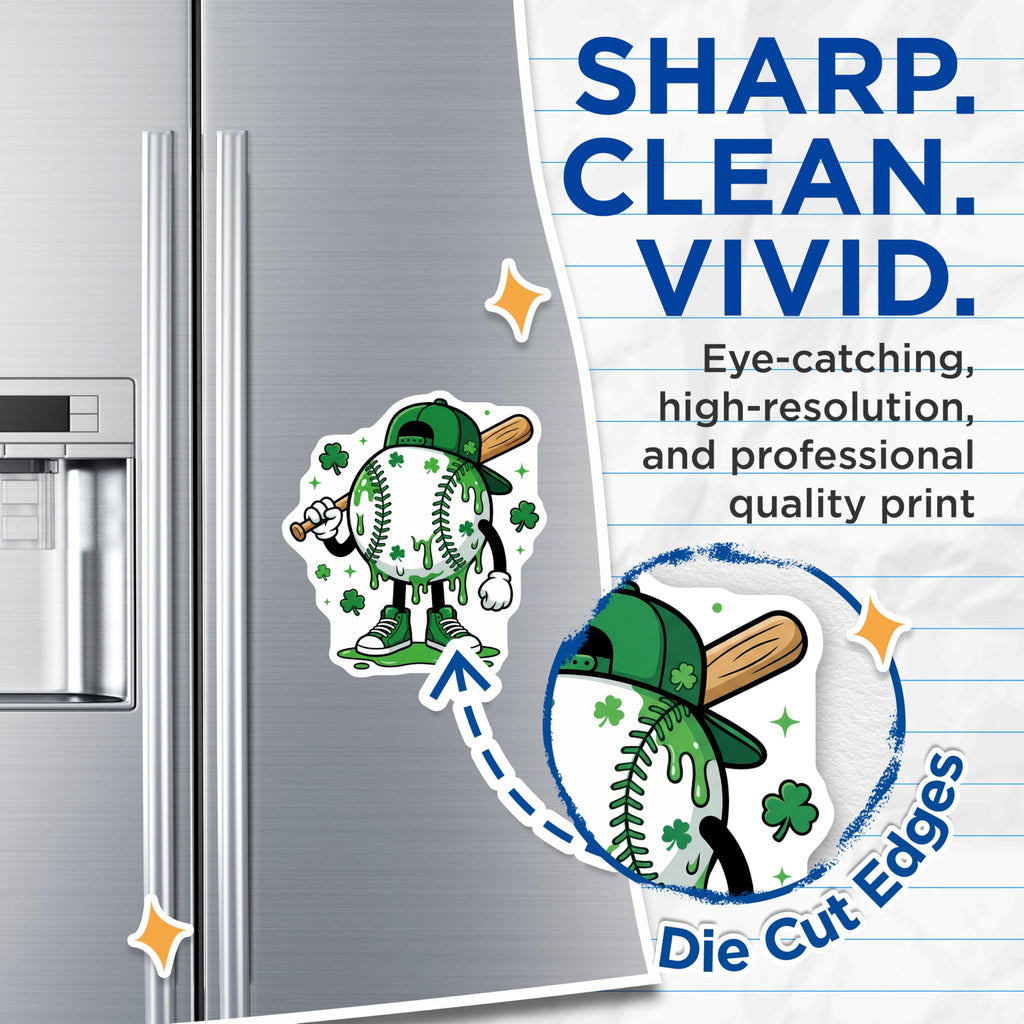 (2 Pack) Baseball Shamrock Magnets - St Patricks Day - Baseball Player Locker Accessories - 5" On Longest Side - Premium Magnet - for Cars, Refrigerators, Toolboxes, Lockers - Made in USA - MAG17138