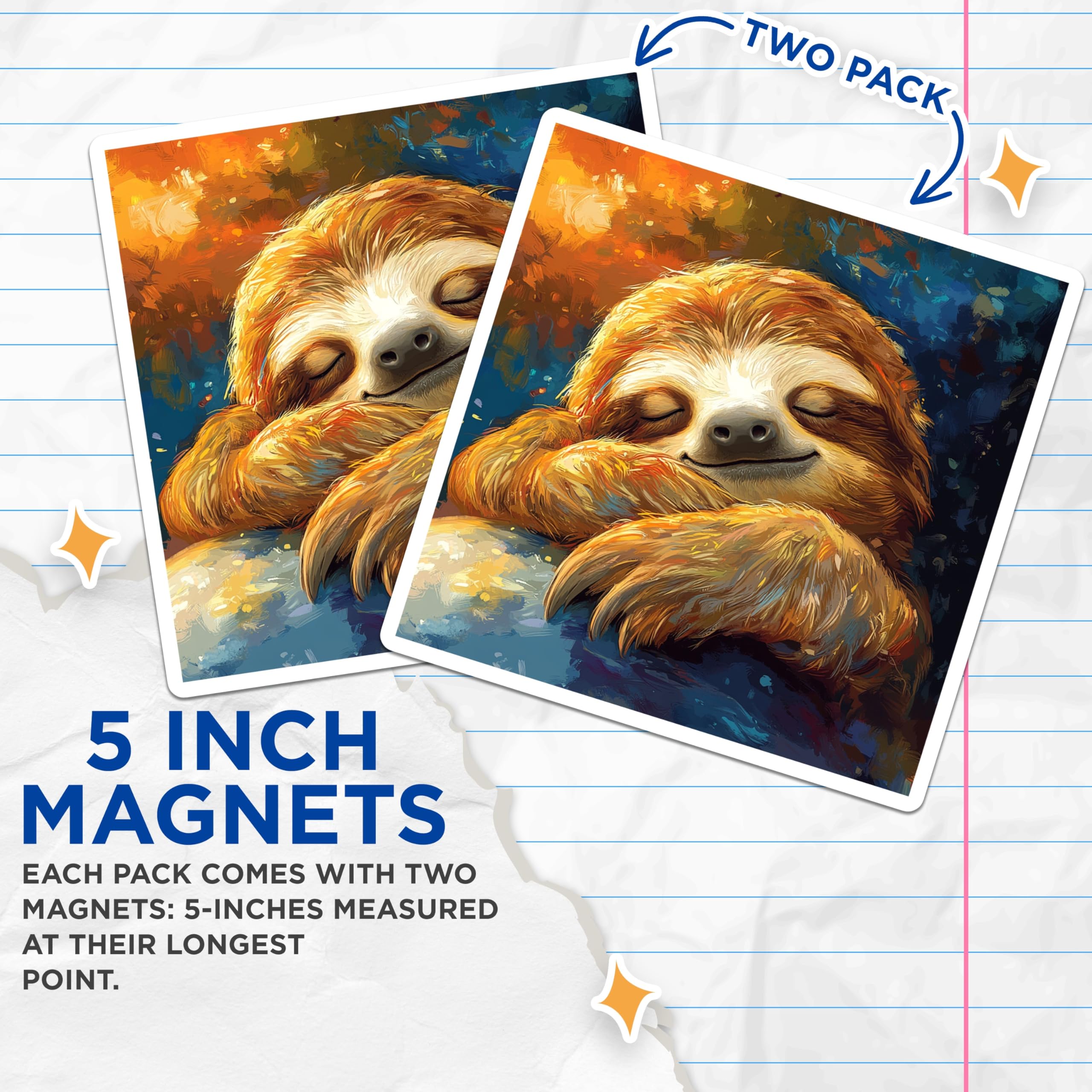 (2 Pack) Sleeping Sloth Magnets - Cute Animal Art - Cozy Fridge Decor - Jungle Slumber - 5 Inches On Longest Side - Thick Durable Magnet - Made in USA - MAG24456