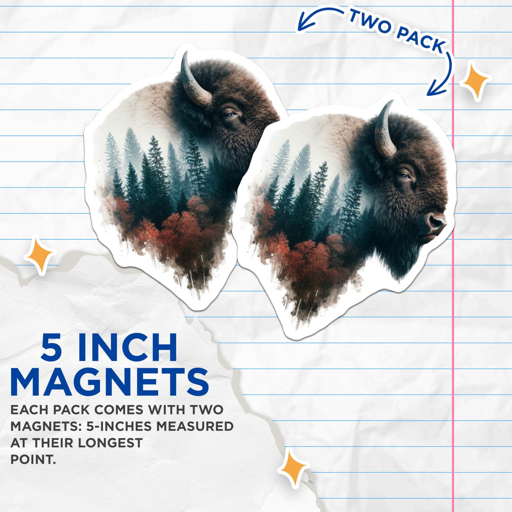 (2 Pack) Bison Magnets - Animal Refrigerator Magnets - Nature Lover Decoration - 5" On Longest Side - Premium Magnet - for Cars, Refrigerators, Toolboxes, Lockers - Made in USA - MAG15869