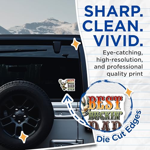 (2 Pack) Best Buckin' Dad Ever Stickers - Funny Dad Stickers - Outdoor Deer Hunter Decal - 5" On Longest Side - Sticks to Any Smooth Flat Surface - Made in USA - BMCS3234