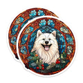(2 Pack) Samoyed Dog Stained Glass Magnets - Christmas Holiday Decor - Pet Lover Refrigerator - 5 Inches On Longest Side - Thick Durable Magnet - Made in USA - MAG27562