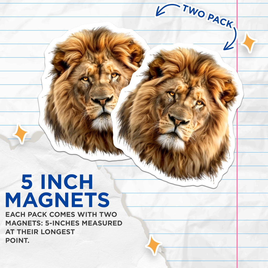 (2 Pack) Lion Magnets - Animal Decor - Fridge Decorations - 5" On Longest Side - Premium Magnet - for Cars, Refrigerators, Toolboxes, Lockers - Made in USA - MAG16411