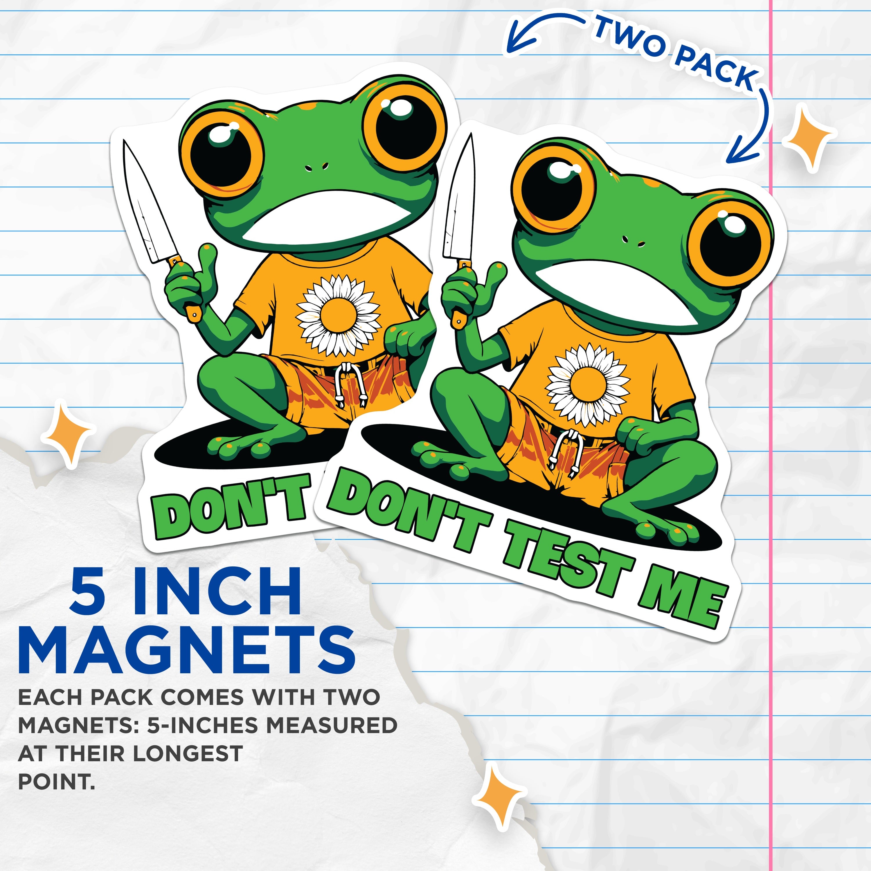 (2 Pack) Don't Test Me Frog Magnets - Sarcastic Meme Humor - Quirky Refrigerator Decor - 5 Inches On Longest Side - Thick Durable Magnet - Made in USA - MAG38298