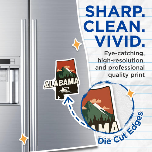 (2 Pack) Alabama Magnets - Souvenir - State Pride - Mountain and Boat Design - 5" On Longest Side - Premium Magnet - for Cars, Refrigerators, Toolboxes, Lockers - Made in USA - MAG18749