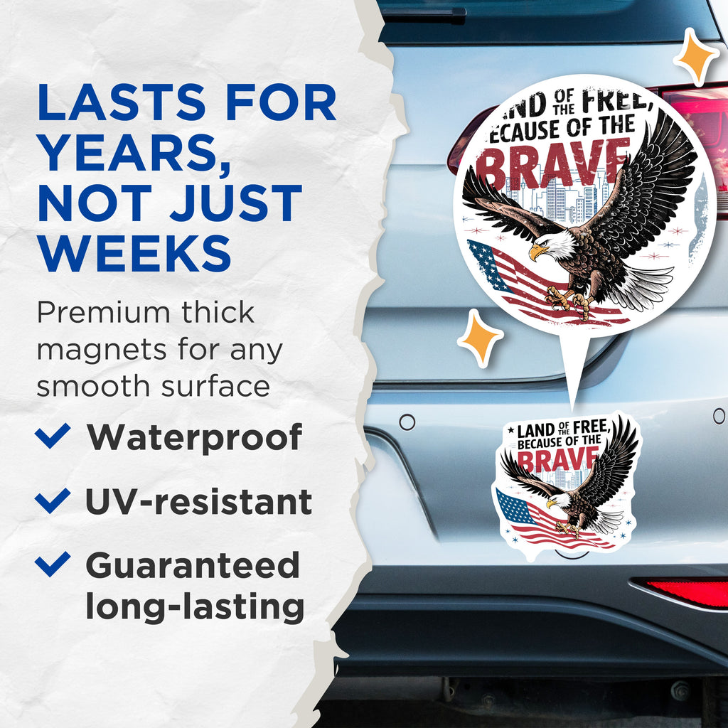 (2 Pack) Patriotic American Eagle Magnets - Land of the Free Brave USA Flag Fridge Magnets - Military Pride Decor for Veterans - 5" - Durable Magnet - Made in USA - MAG37414
