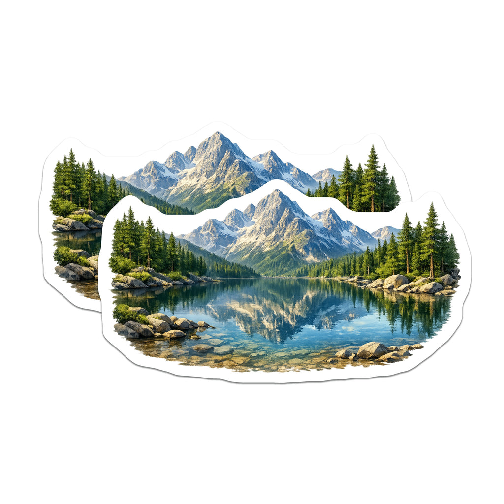 (2 Pack) Mountain Lake Landscape Magnets - Scenic Nature Wilderness Art - Outdoors Adventure Decor - Refrigerator Travel Souvenir - 5" - Thick Durable Magnet - Made in USA - MAG39462