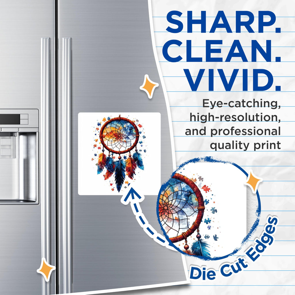 (2 Pack) Autism Awareness Dreamcatcher Magnets - Neurodiversity Support Symbol - Puzzle Piece Refrigerator Decor - 5 Inches On Longest Side - Thick Durable Magnet - Made in USA - MAG25938