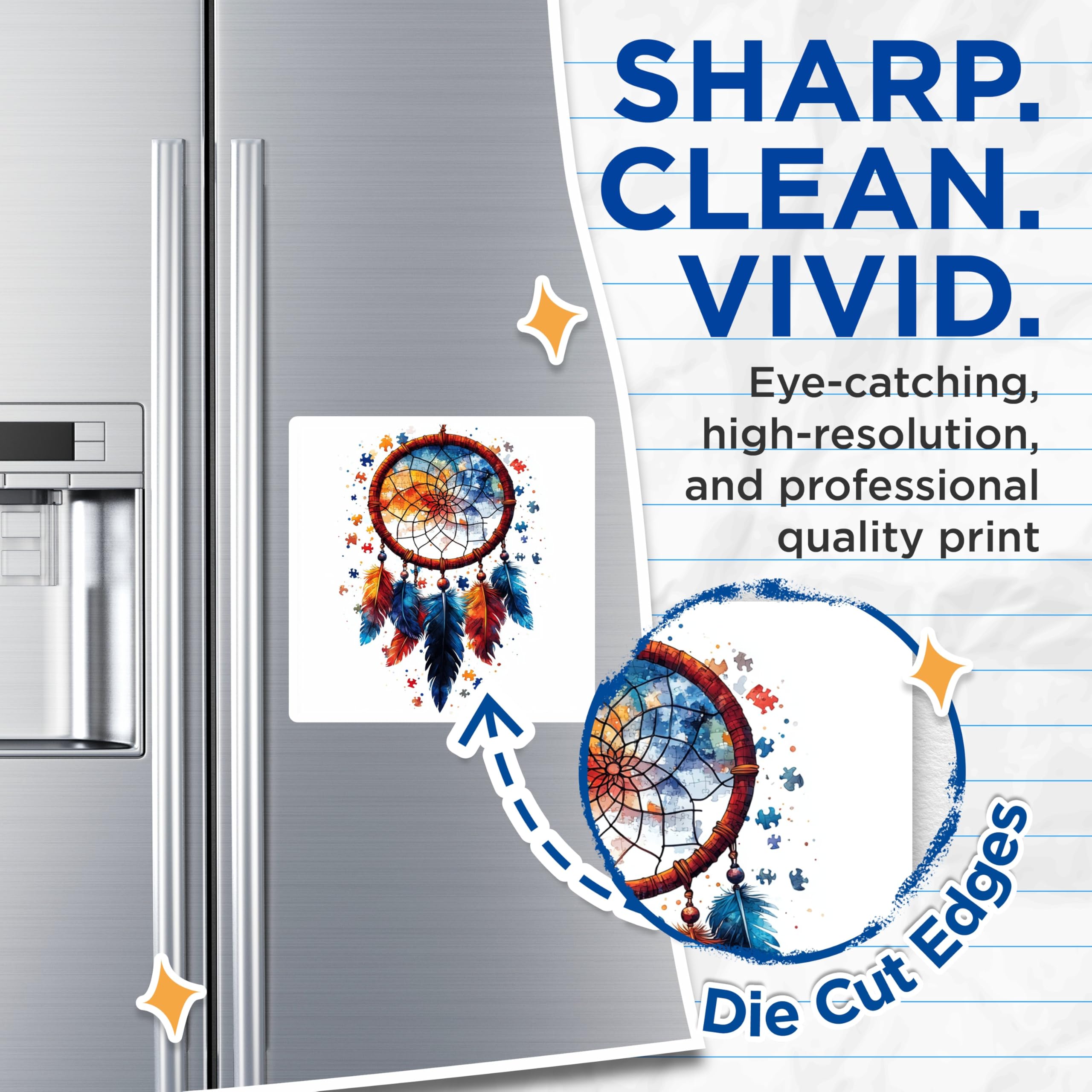 (2 Pack) Autism Awareness Dreamcatcher Magnets - Neurodiversity Support Symbol - Puzzle Piece Refrigerator Decor - 5 Inches On Longest Side - Thick Durable Magnet - Made in USA - MAG25938