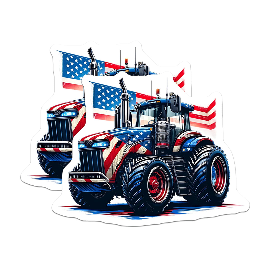 (2 Pack) Tractor Magnets - American Flag Farm Equipment - Patriotic Vehicle Decor - 5" On Longest Side - Premium Magnet - for Cars, Refrigerators, Toolboxes, Lockers - Made in USA - MAG14479