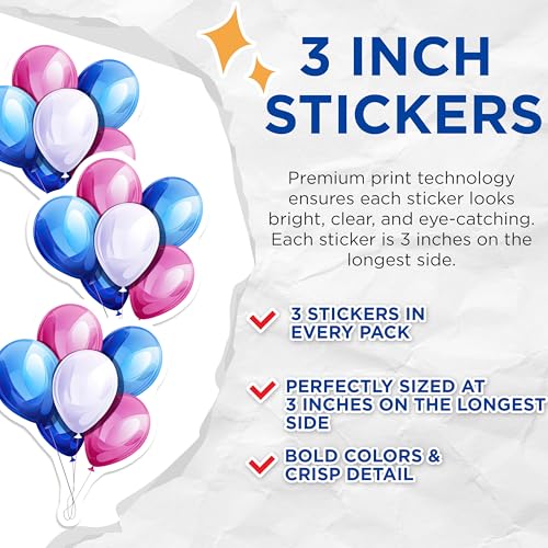 (3 Pack) Balloons Decals - Party Decoration - Celebratory Stickers- 3 Inches On Longest Side - Easy Peel & Apply - Made in USA - 3MCS5496