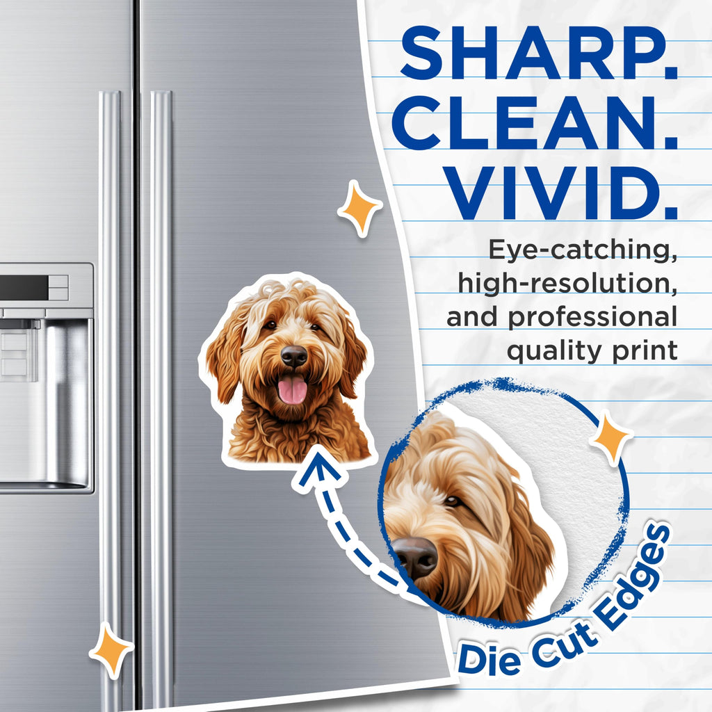 (2 Pack) Goldendoodle Magnets - Happy Doodle Dog Art - Pet Lover Fridge Decor - Dog Mom Aesthetic - 5 Inches On Longest Side - Thick Durable Magnet - Made in USA - MAG29006