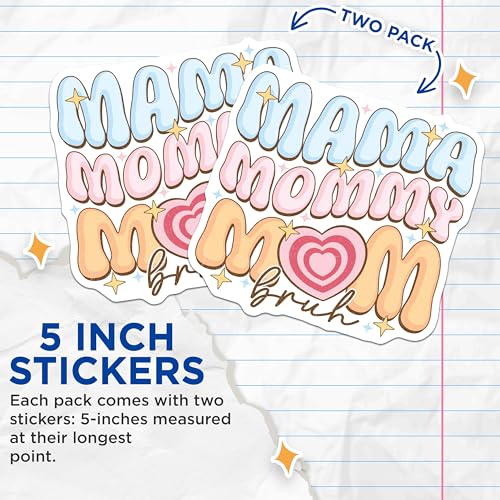 (2 Pack) Mama Mommy Mom Stickers - Fun Mom Sticker Pack - 5" On Longest Side - Sticks to Smooth Flat Surfaces - Made in USA - BMCS8967 - BMCS8967