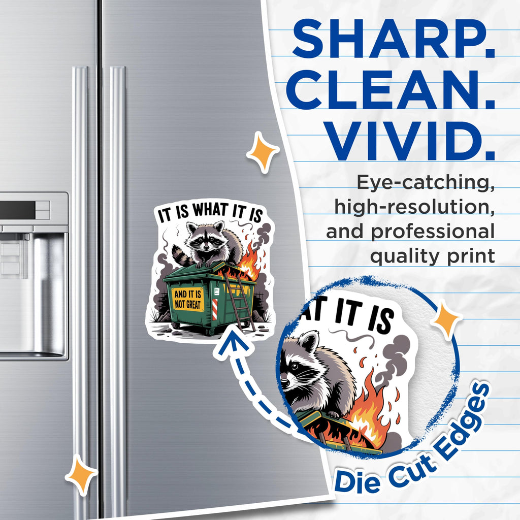 (2 Pack) Raccoon Dumpster Fire Magnets - It is What It is Meme - Sarcastic Refrigerator Magnets - 5 Inches On Longest Side - Thick Durable Magnet - Made in USA - MAG22649