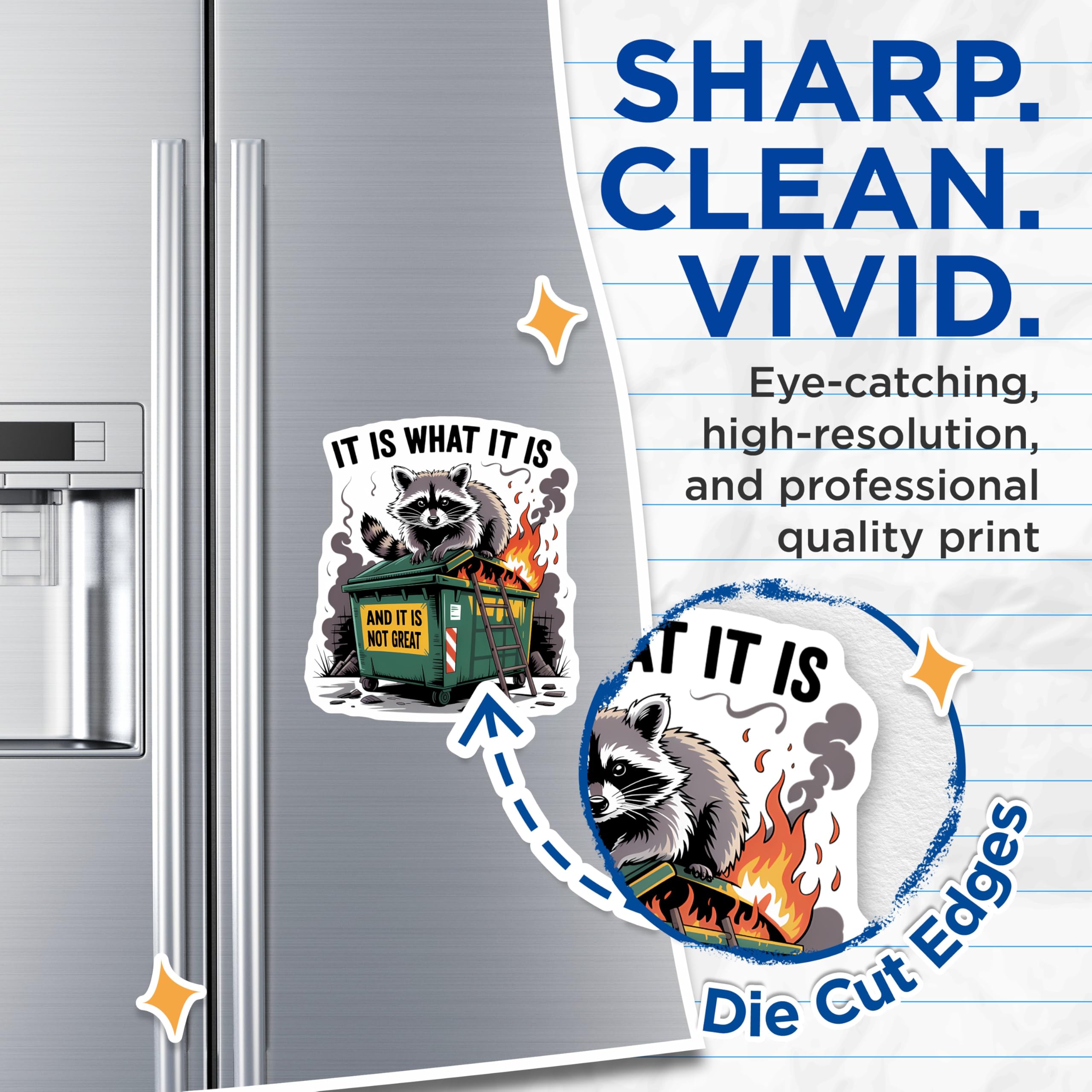 (2 Pack) Raccoon Dumpster Fire Magnets - It is What It is Meme - Sarcastic Refrigerator Magnets - 5 Inches On Longest Side - Thick Durable Magnet - Made in USA - MAG22649