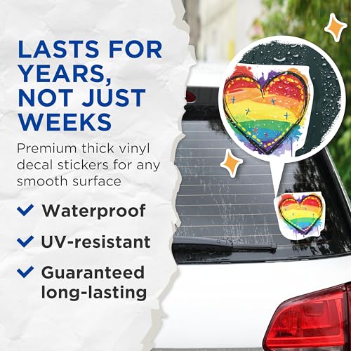 (2 Packs) Rainbow Heart Inclusive Rainbow Stickers - Rainbow Heart LGBTQ Friendly Decals - 5 Inches On Longest Side - Premium Vinyl Decal - Sticks to Any Smooth Flat Surface - Made in USA - BMCS2280