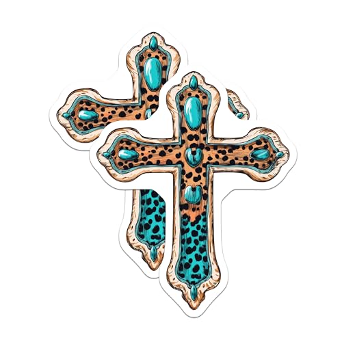 (2 Pack) Leopard Print Cross Magnets Magnets - Religious Home Decor - Car Shelf Ornament - 5" On Longest Side - Made in USA - Sticks to Refrigerators & Metal Surfaces - MAG8740