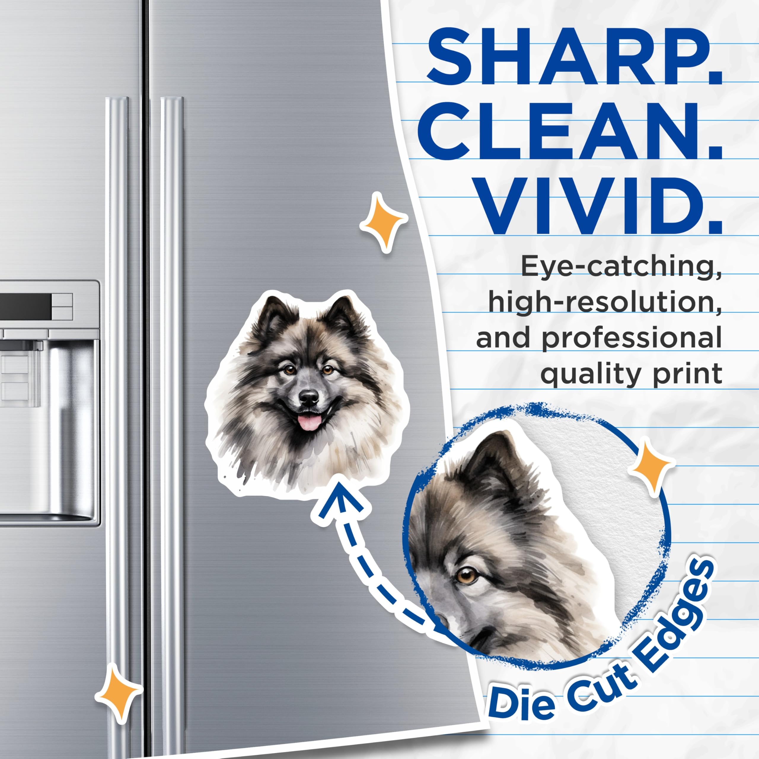 (2 Pack) Happy Keeshond Magnets - Watercolor Pet Art - Dog Mom Refrigerator Magnets - 5 Inches On Longest Side - Thick Durable Magnet - Made in USA - MAG25466