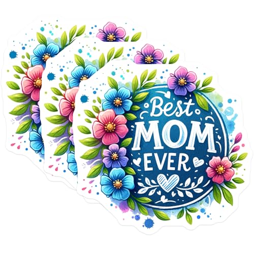 (3 Pack) Best Mom Ever Decals - Floral Mom Decal - Mother's Day Laptop Decals - 3 Inches On Longest Side - Easy Peel & Apply - Made in USA - 3MCS7377