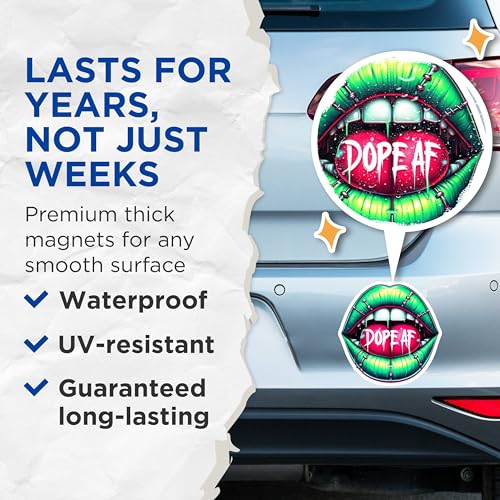 (2 Pack) Cool Lip Art Magnets - Dope AF Green Lips - Fun for Fridge - 5" On Longest Side - for Cars, Fridges, Toolboxes - Made in USA - MAG4562
