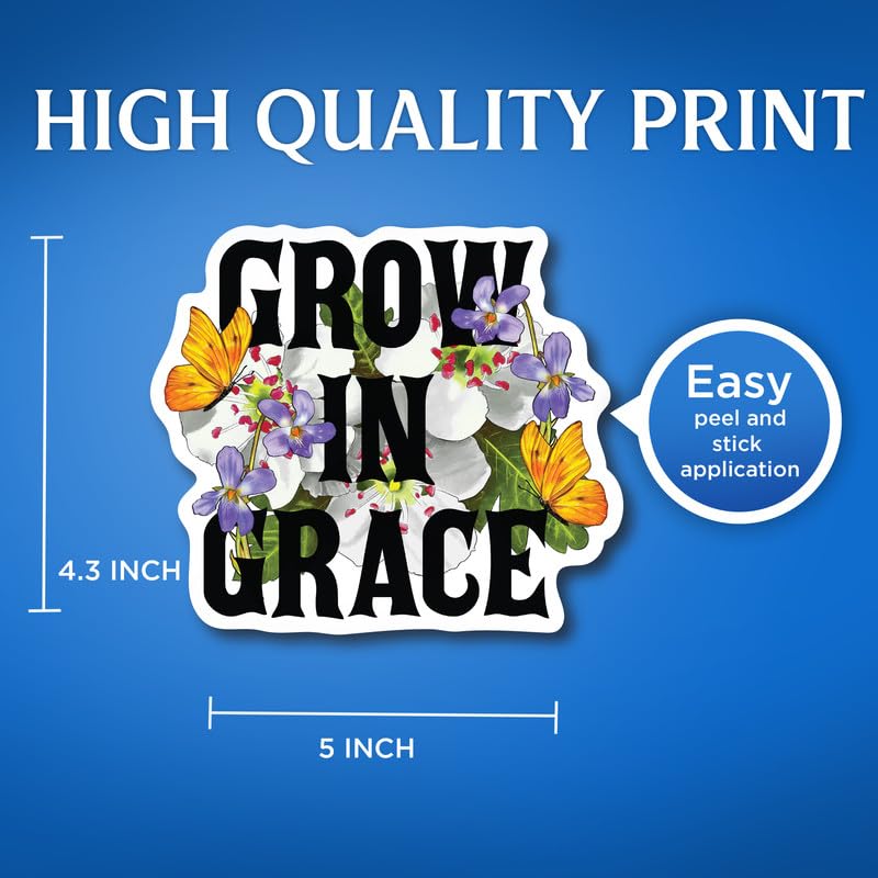 (2 Pack) Grow in Grace - Peaceful Inspiring Stickers - 5" On Longest Side - for Car, Truck, SUV - Easy Peel and Stick Vinyl Decals - Made in USA - BMCS0107