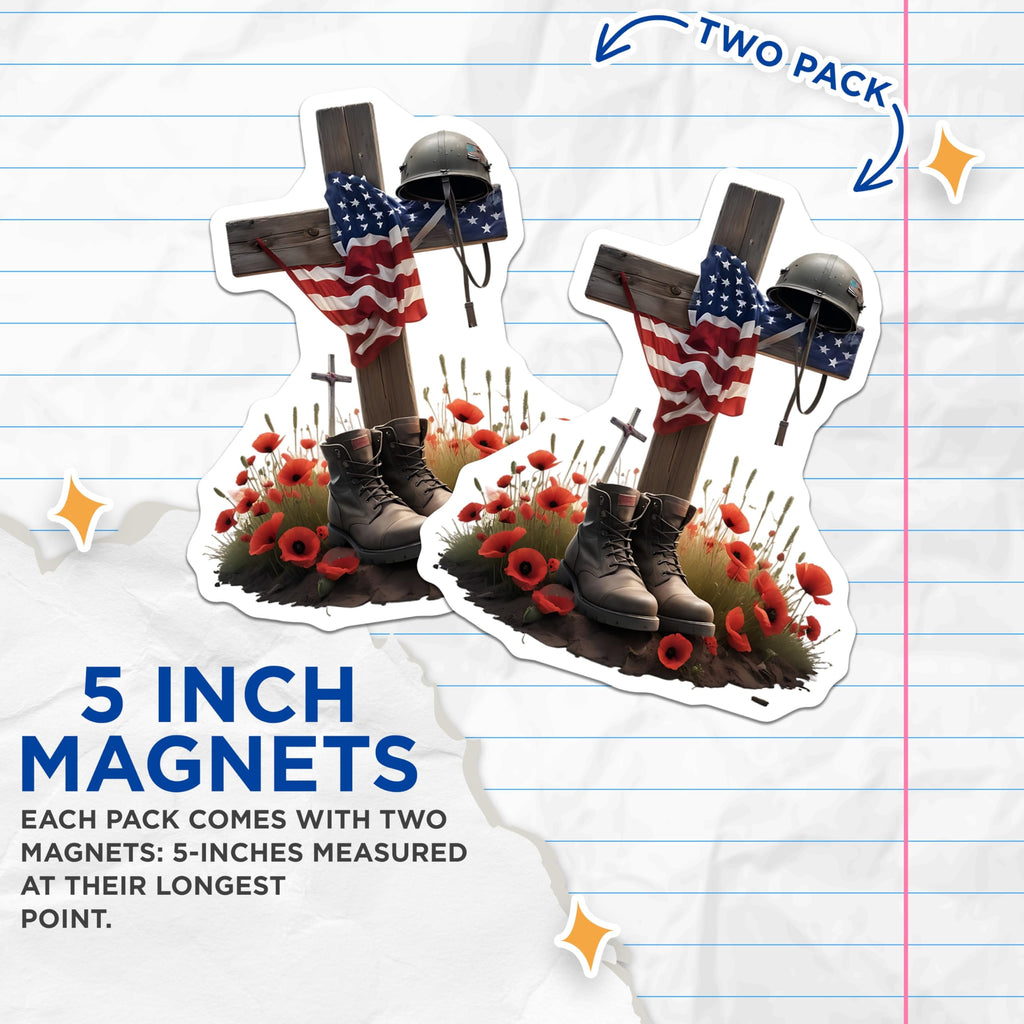 (2 Pack) Memorial Day Magnets - Remembrance Day - Military Grave - Lest We Forget - 5" On Longest Side - Premium Magnet - for Cars, Refrigerators, Toolboxes, Lockers - Made in USA - MAG14783