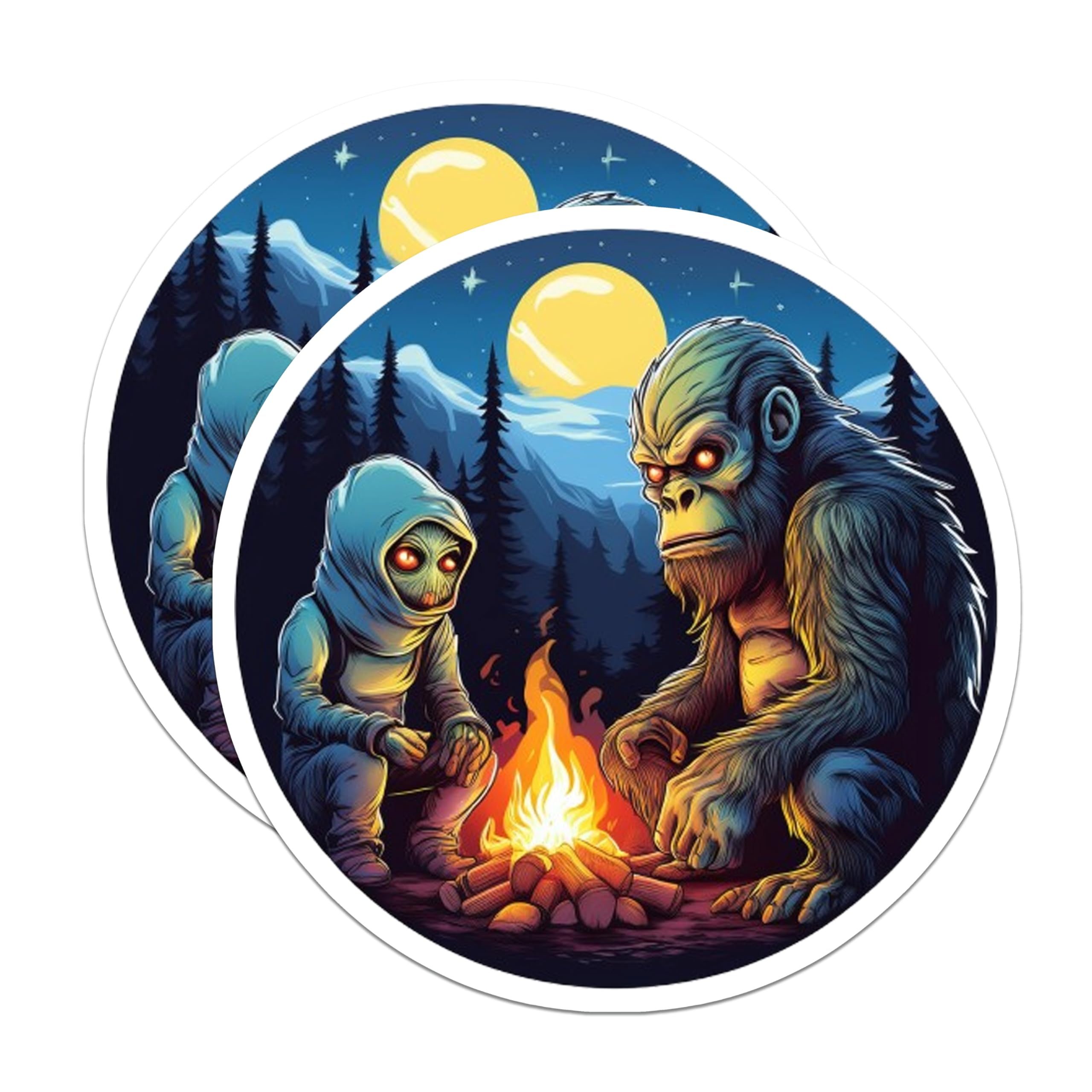 (2 Pack) Bigfoot Sasquatch Magnets - Alien Creature Campfire Night - Mysterious Forest Cryptid Decor - 5 Inches On Longest Side - Thick Durable Magnet - Made in USA - MAG22665