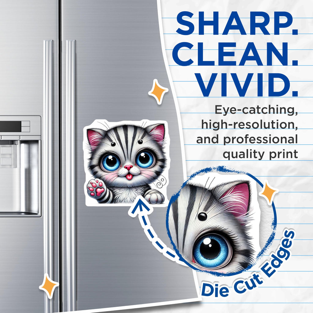 (2 Pack) Kitten Face Magnets - Cute Cat Art - Fridge Decor Magnets - 5" On Longest Side - Premium Magnet - for Cars, Refrigerators, Toolboxes, Lockers - Made in USA - MAG15229