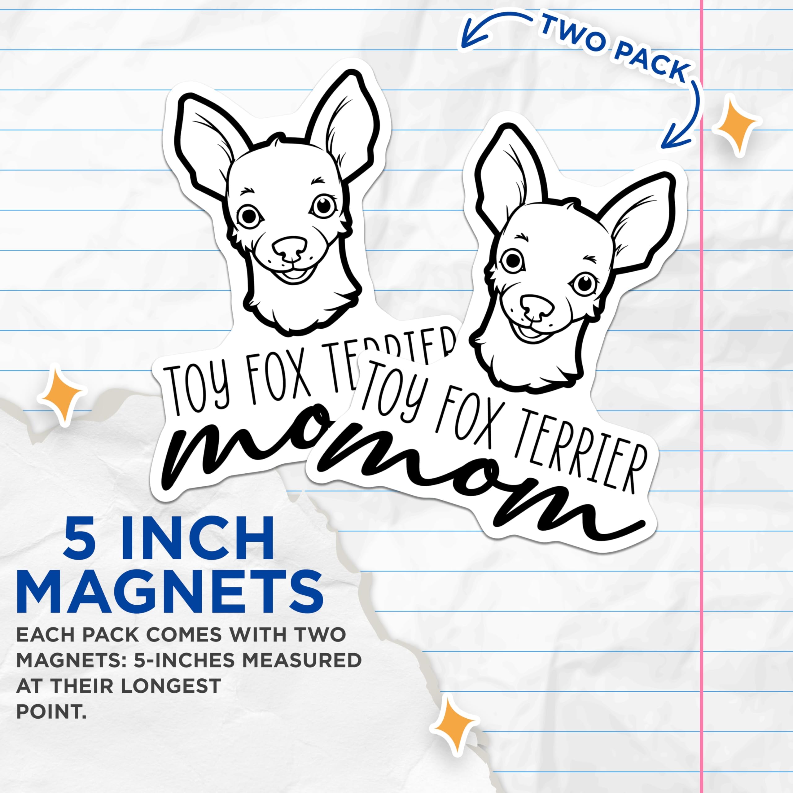 (2 Pack) Toy Fox Terrier Mom Magnets - Cute Dog Lover Art - Pet Parent Refrigerator Decor - 5 Inches On Longest Side - Thick Durable Magnet - Made in USA - MAG27045