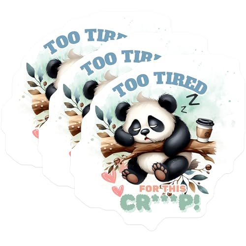 (3 Pack) Tired Panda Decals - Funny Panda Decal - Sarcastic Animal Humor- 3 Inches On Longest Side - Easy Peel & Apply - Made in USA - 3MCS5474