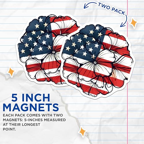 (2 Pack) Patriotic Floral Magnets Magnets - American Flag Decor - 5" On Longest Side - Made in USA - Sticks to Refrigerators & Metal Surfaces - MAG8995