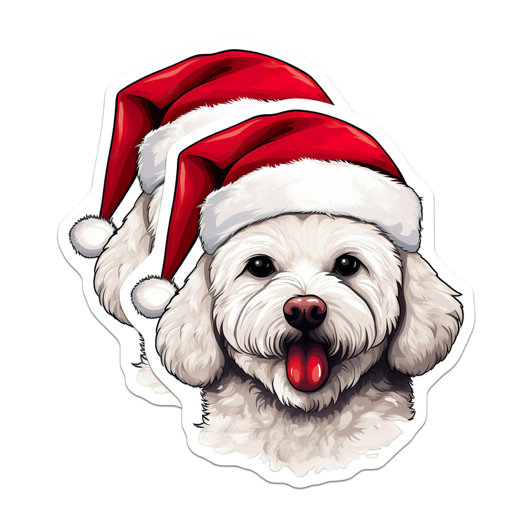 (2 Pack) Christmas Dog Magnets - Bichon Frise Santa Hat Pet Magnets - Festive Puppy Holiday Decor - 5 Inches On Longest Side - Thick Durable Magnet - Made in USA - MAG28617