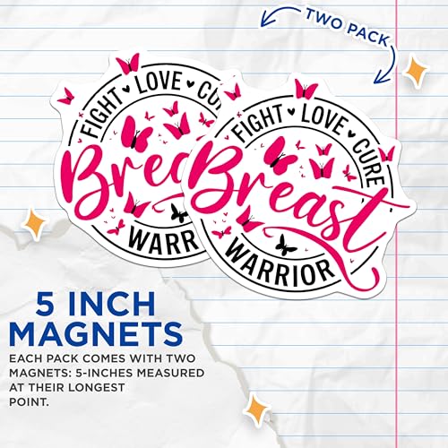 (2 Pack) Breast Cancer Awareness Magnets - Fight Love Cure - Breast Warrior Pink Ribbon Magnets - Breast Cancer Support - 5" On Longest Side - for Cars, Fridges, Toolboxes - Made in USA - MAG3688