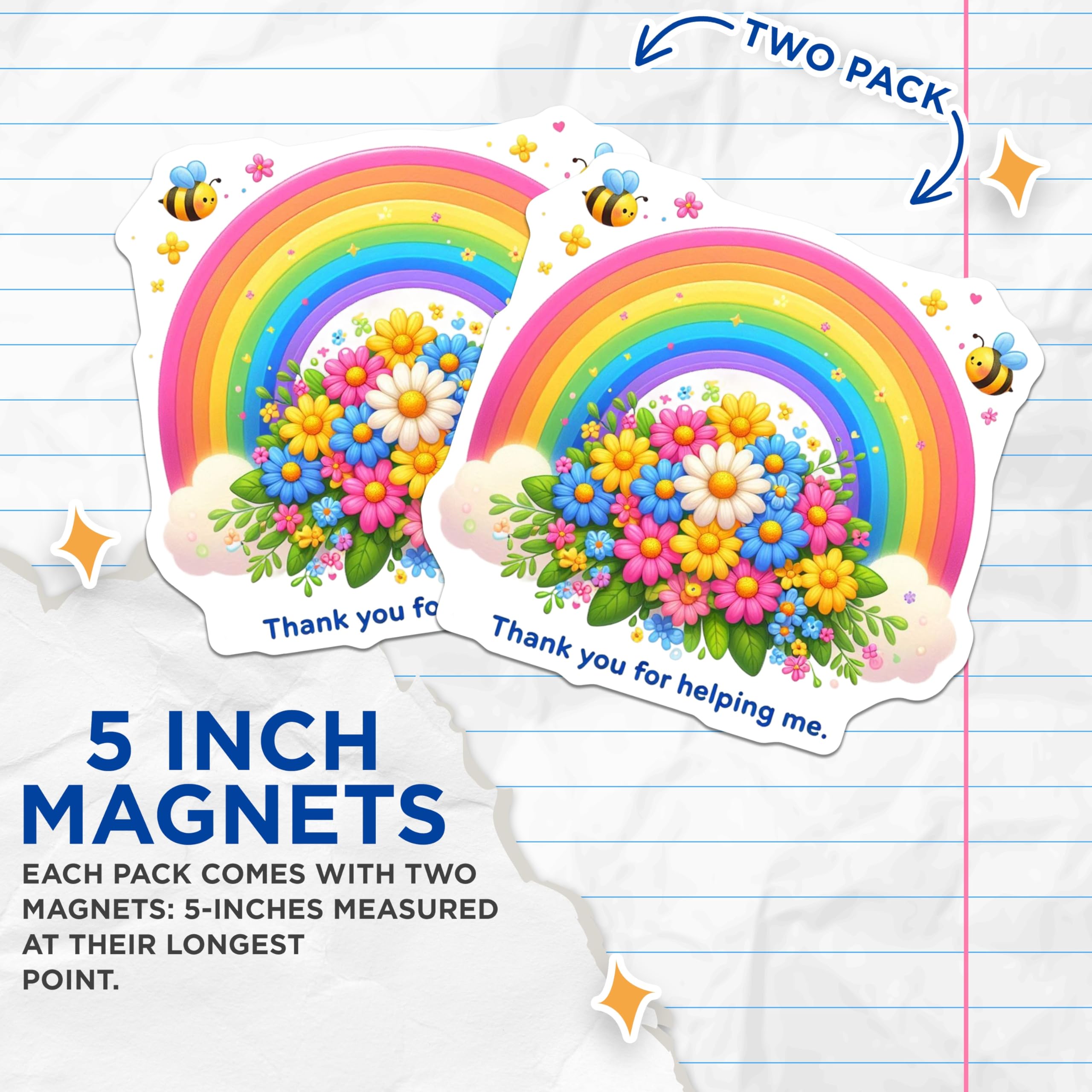 (2 Pack) Thank You Magnets - Rainbow Flower Art - Appreciation Gifts for Friends - 5" On Longest Side - Premium Magnet - for Cars, Refrigerators, Toolboxes, Lockers - Made in USA - MAG14280