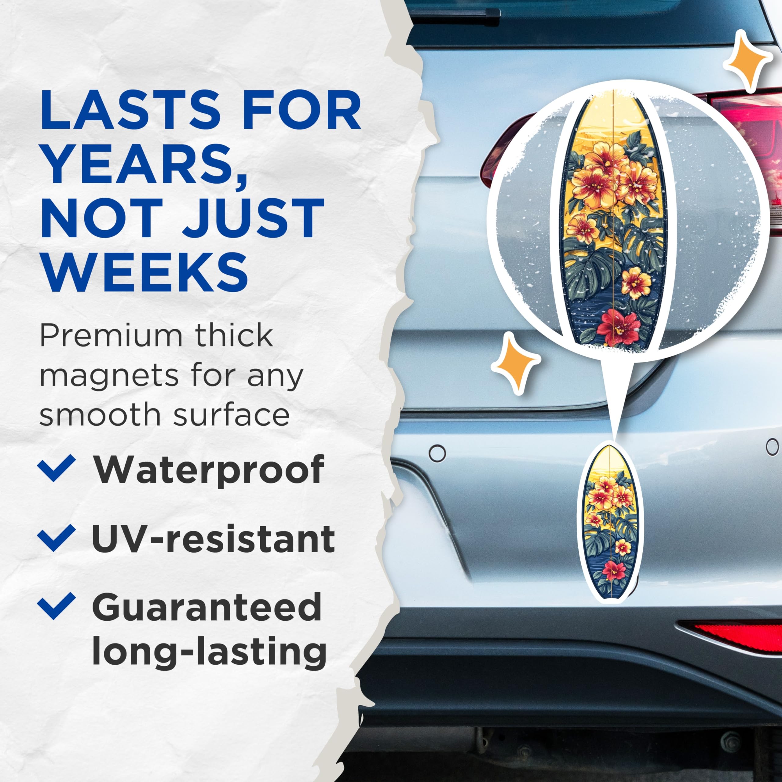 (2 Pack) Surfboard Magnets - Tropical Floral Decor - Hawaiian Beach Vibes - 5 Inches On Longest Side - Thick Durable Magnet - Made in USA - MAG28408