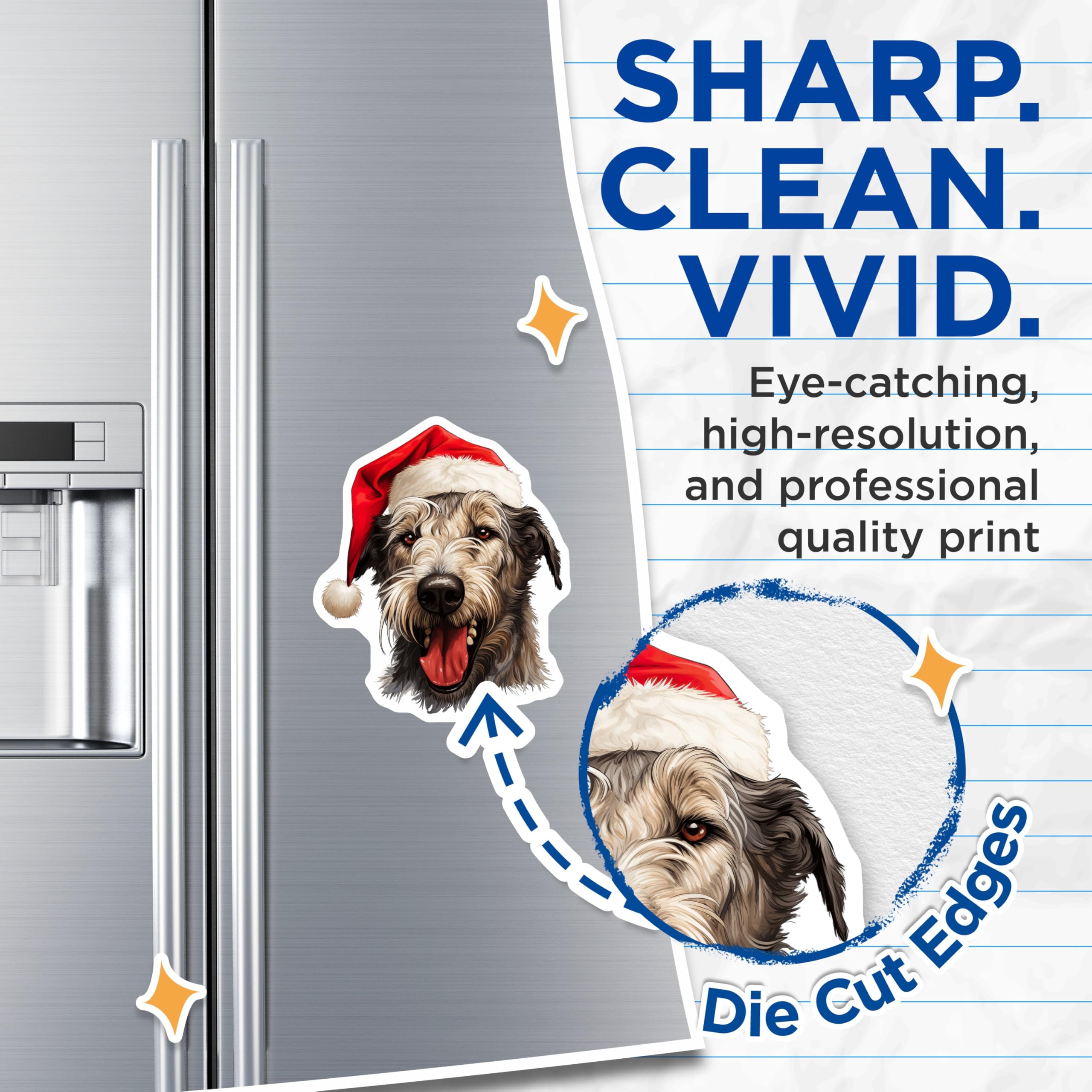 (2 Pack) Christmas Dog Magnets - Santa Hat Pet Decor - Happy Dog Refrigerator Accent - 5 Inches On Longest Side - Thick Durable Magnet - Made in USA - MAG25793