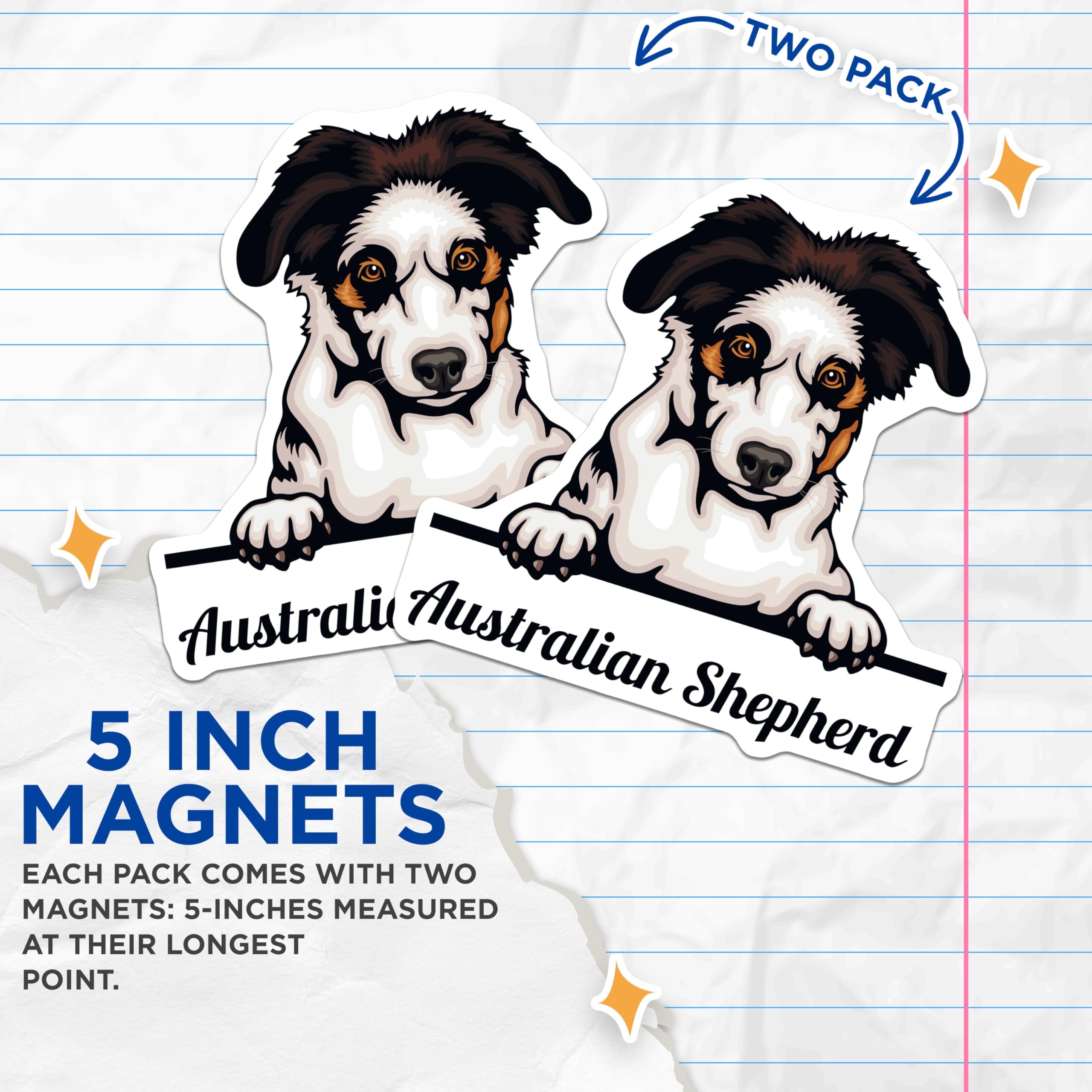 (2 Pack) Australian Shepherd Dog Magnets - Cute Puppy Ative Magnets - Pet Lover Kitchen - 5" On Longest Side - for Cars, Fridges, Toolboxes - Made in USA - MAG4230