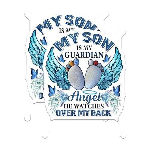 (2 Pack) My Son is My Guardian Angel Stickers - Inspirational Quote - Memorial Decal - 5" On Longest Side - Sticks to Smooth Flat Surfaces - Made in USA - BMCS6127