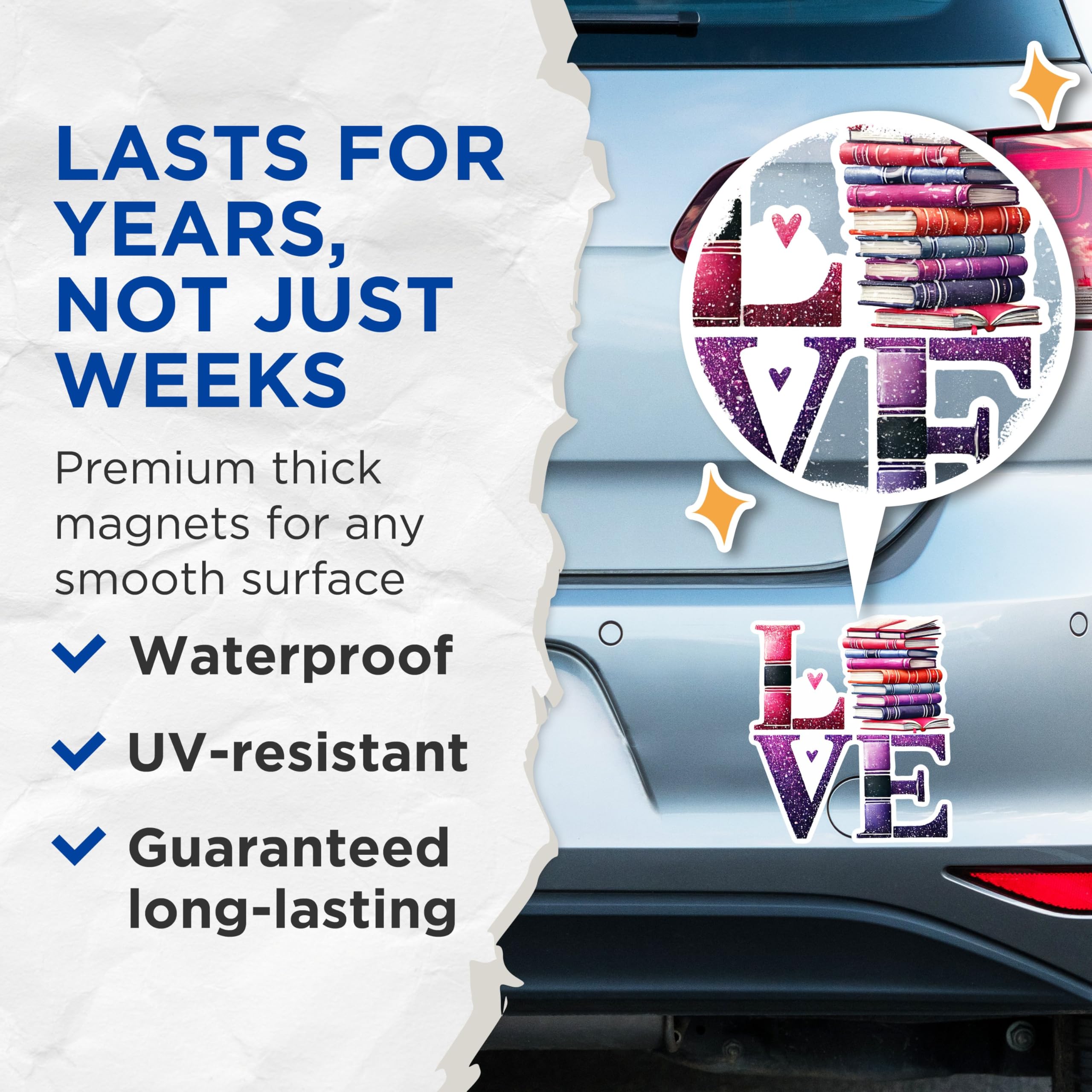 (2 Pack) Love Books Magnets - Book Lover's Magnets - Reading Enthusiast Magnets- 5" On Longest Side - for Fridges, Toolboxes, Cars - Made in USA - MAG2762