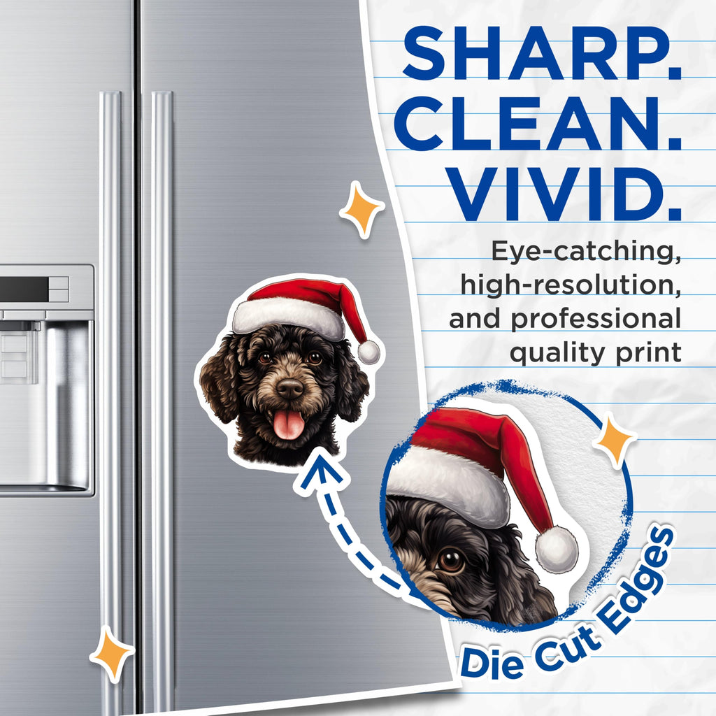(2 Pack) Christmas Poodle Dog Magnets - Santa Hat Pet Holiday Decor - Cute Animal Refrigerator Magnets - 5 Inches On Longest Side - Thick Durable Magnet - Made in USA - MAG25427