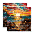 (2 Pack) Stained Glass Sunset Magnets - Ocean Beach Decor - Coastal Landscape Art - Refrigerator Accessory - 5 Inches On Longest Side - Thick Durable Magnet - Made in USA - MAG27567
