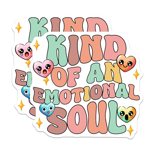 (2 Pack) Kind of an Emotional Soul Stickers - Cute Heart Face Stickers - Kawaii Emotional Quotes Stickers - 5" On Longest Side - Sticks to Any Smooth Flat Surface - Made in USA - BMCS3250