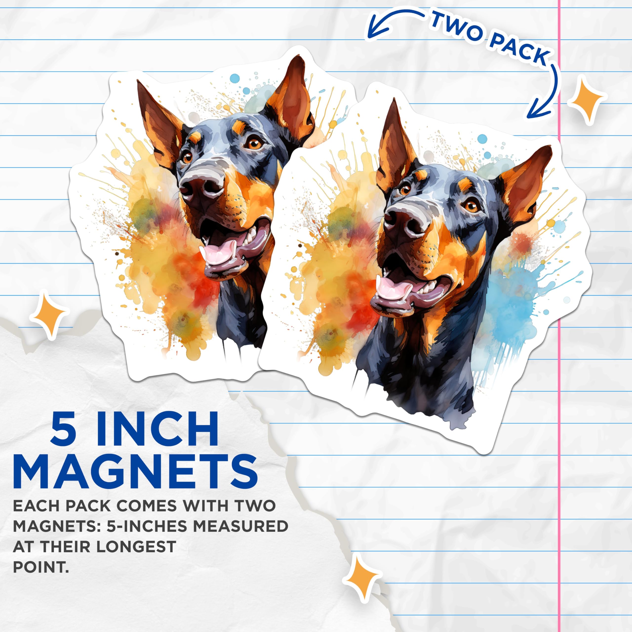 (2 Pack) Doberman Pinscher Magnets - Watercolor Dog Art - Doberman Mom Dad Pet Decor - 5 Inches On Longest Side - Thick Durable Magnet - Made in USA - MAG29676
