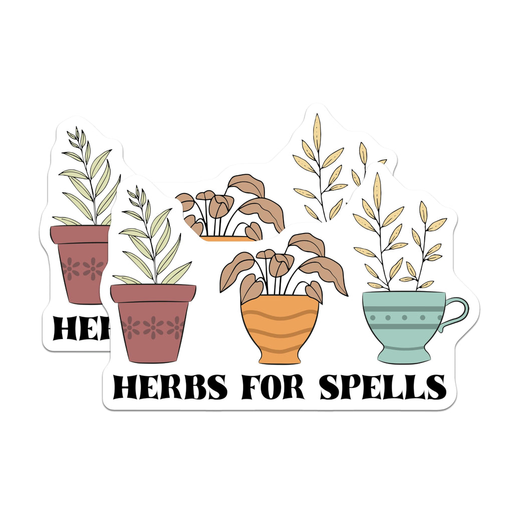 (2 Pack) Herbs for Spells Stickers - Witchy Decor - Plant Lover Sticker - 5" On Longest Side - Sticks to Smooth Flat Surfaces - Made in USA - BMCS18949