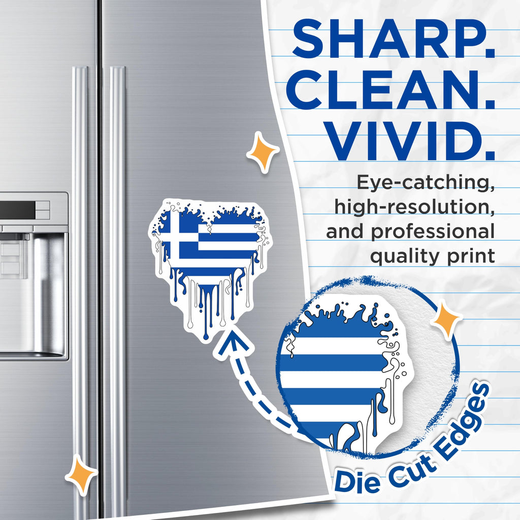 (2 Pack) Greece Flag Magnets - Dripping Greek Pride - Hellenic Republic Decor - 5" On Longest Side - Premium Magnet - for Cars, Refrigerators, Toolboxes, Lockers - Made in USA - MAG17801
