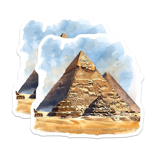 (2 Pack) Ancient Egypt Pyramid Stickers - Historical Landmark Stickers - Egyptian Themed Travel Stickers - 5" On Longest Side - Sticks to Smooth Flat Surfaces - Made in USA - BMCS5187