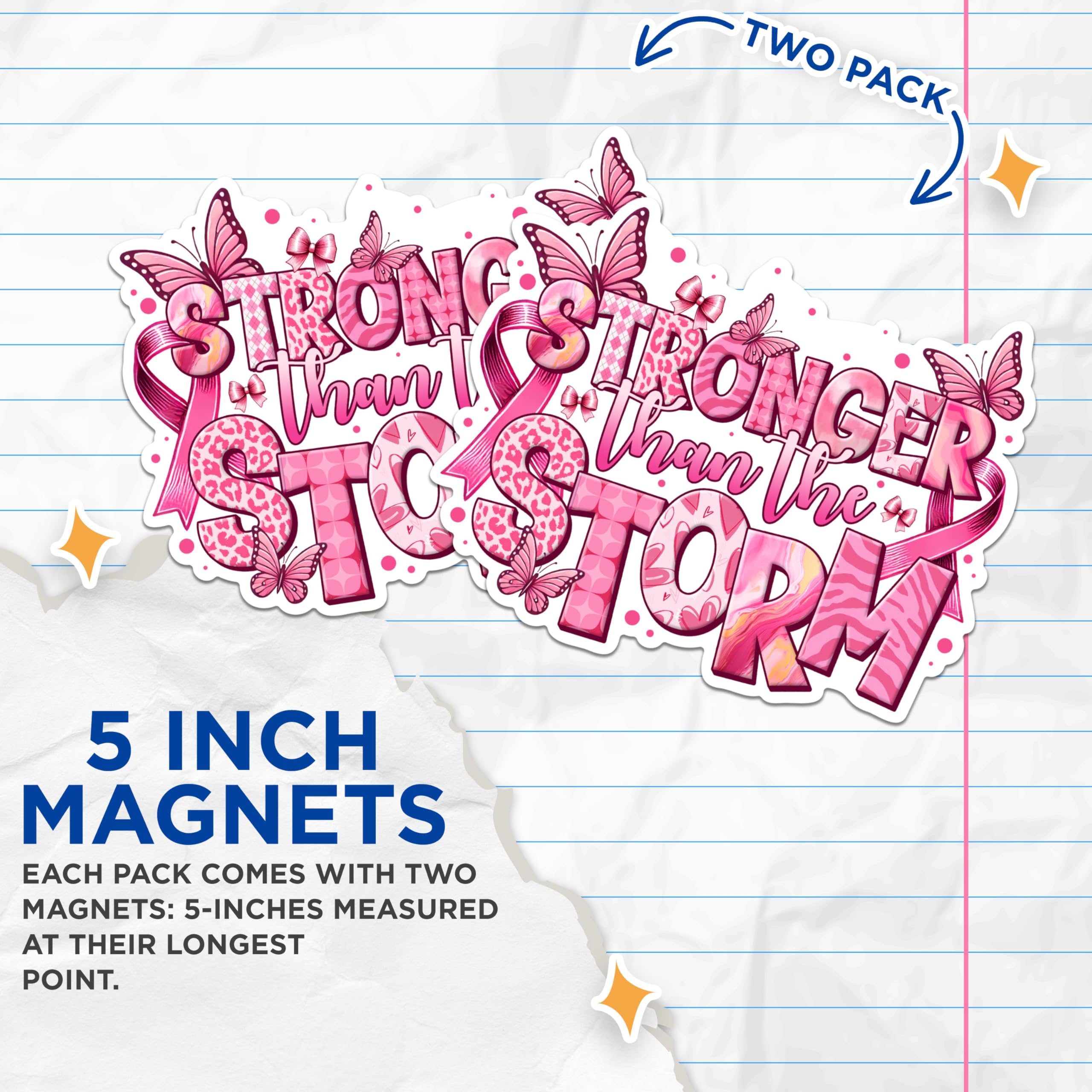 (2 Packs) Stronger Than The Storm Magnets - Breast Cancer Awareness Magnets - 5 Inches On Longest Side - Premium Magnet - for Fridges, Toolboxes, Cars - Made in USA - MAG2436