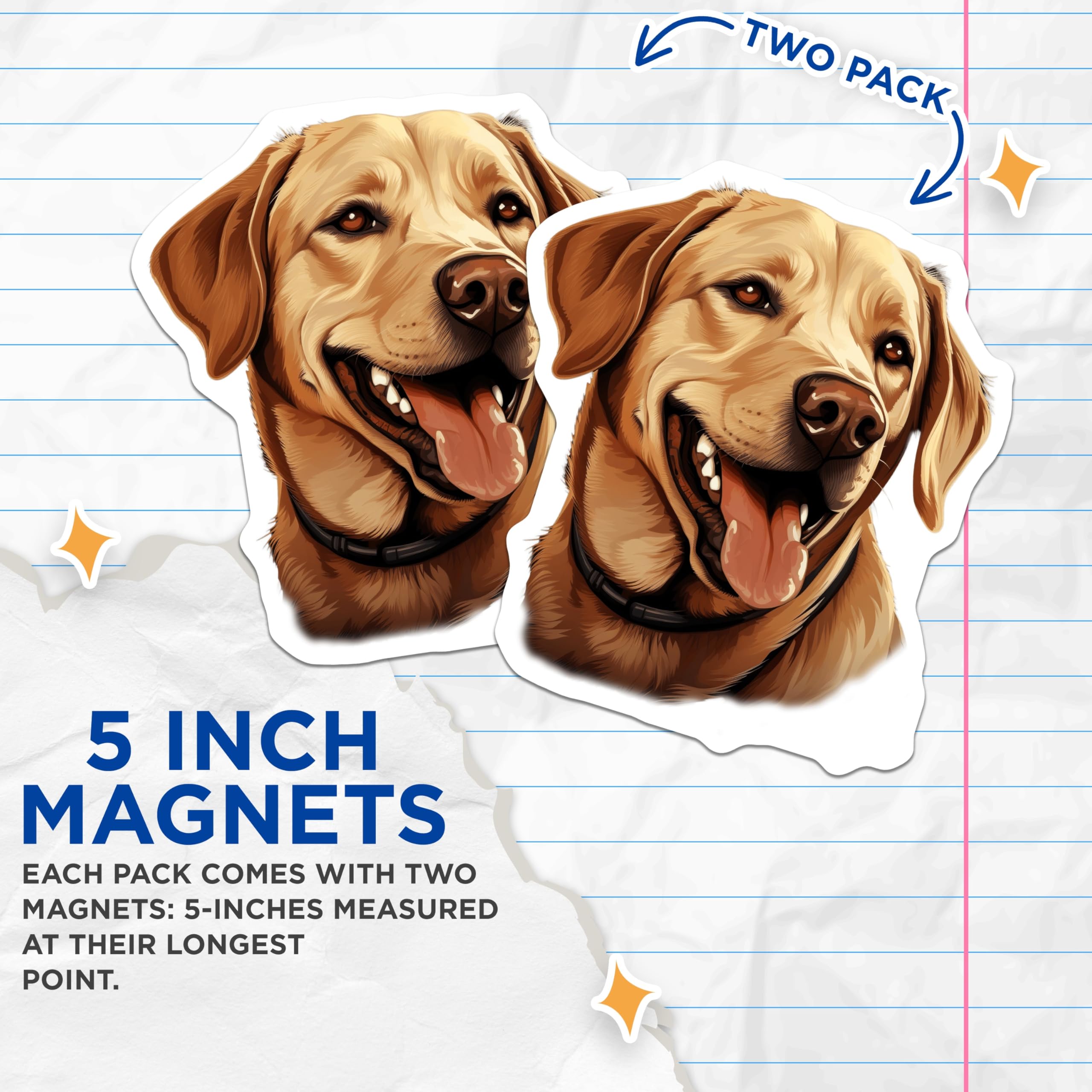 (2 Pack) Yellow Labrador Retriever Magnets - Cheerful Lab Dog Art - Pet Lover Refrigerator Decor - Animal Lover Home Accent - 5 Inches On Longest Side - Thick Durable Magnet - Made in USA - MAG23611